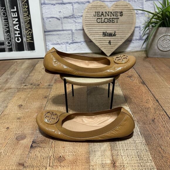 Tory Burch Flats Womens 8M Nude Beige Caroline Ballet Patent Leather Slip On - Picture 3 of 10